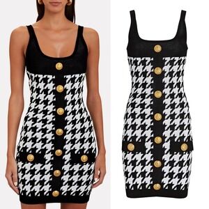 NEW Balmain Houndstooth‎ Sleeveless Knit Minidress $2,695 - Size FR 36 / US 4